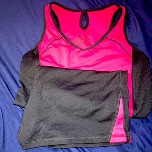 TEK GEAR Matching Workout top AND shorts! Vibrant pink and black EUC